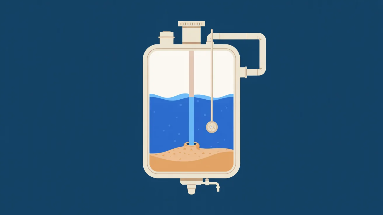 Illustration of a water heater tank cut away to show sediment built up at the bottom