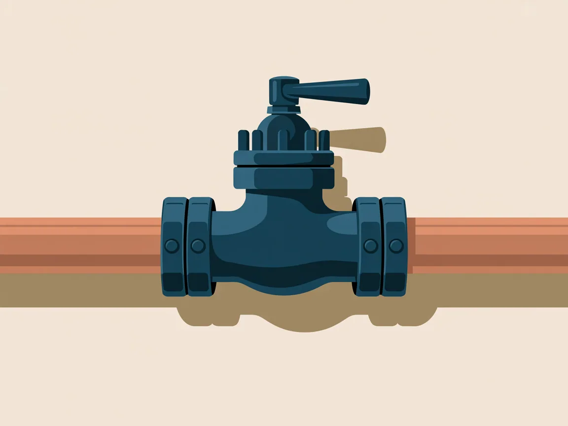 Two water shutoff valves on a copper main entering a stucco wall, one with a quarter turn lever and one with a round handwheel
